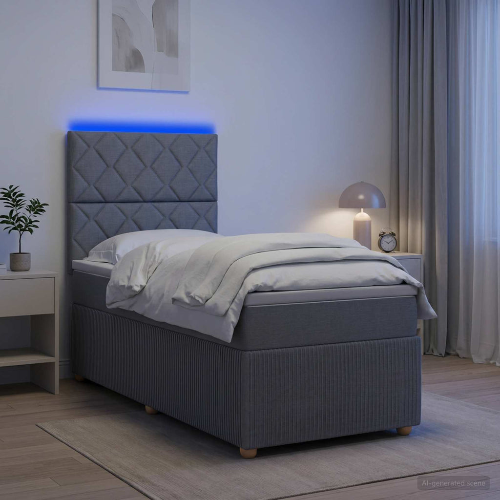 vidaXL Łóżko z box spring LED z materacem jasnoszary 90 x 190 cm