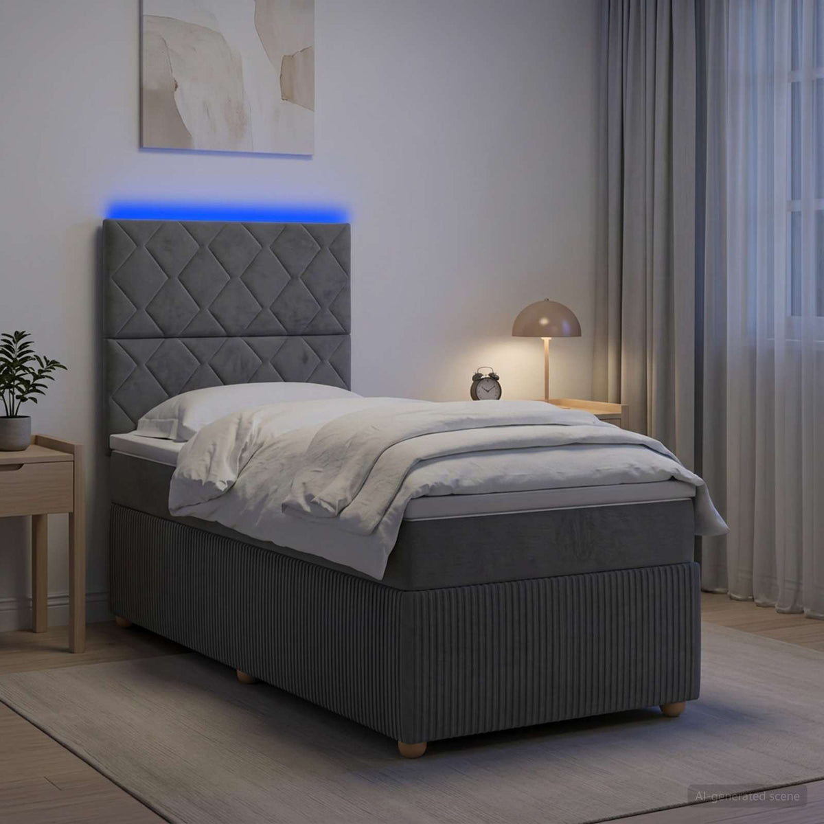 vidaXL Łóżko z box spring LED z materacem ciemnoszary 100 x 200 cm