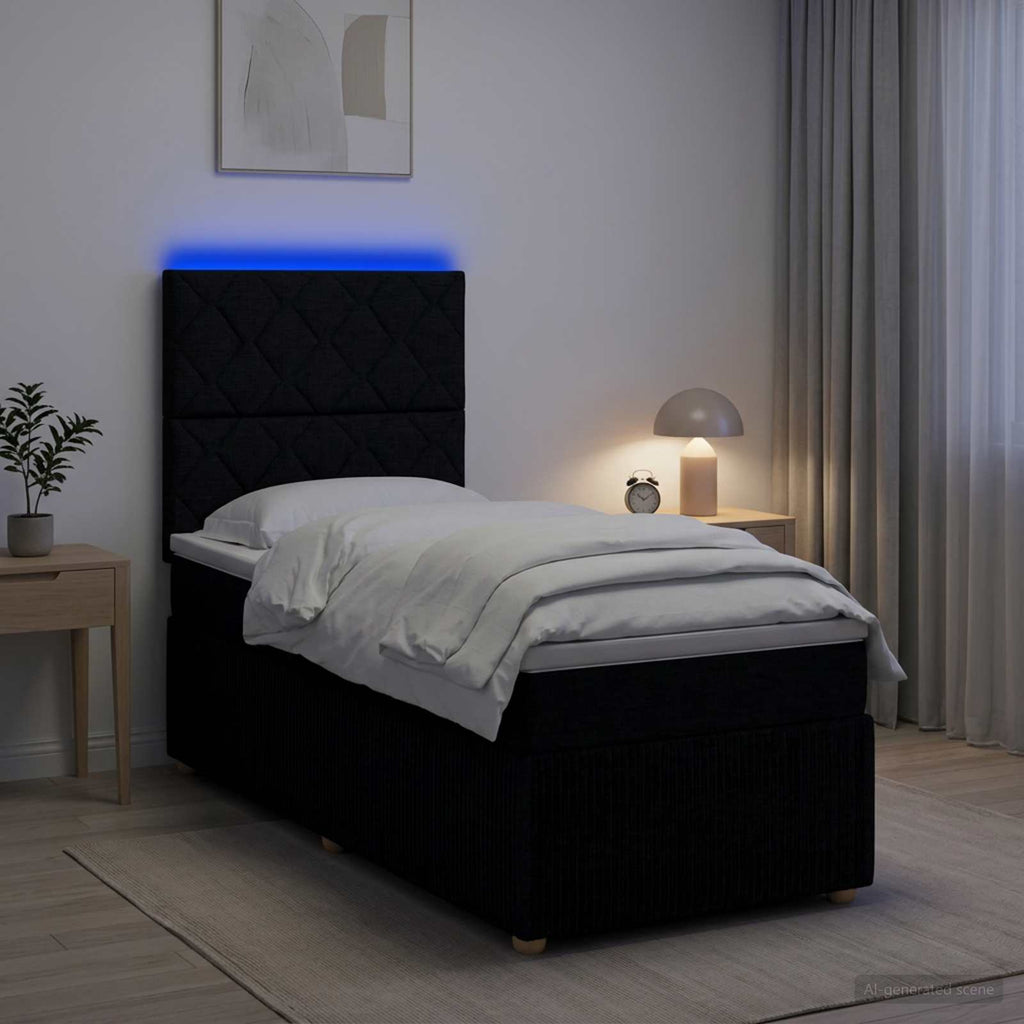 vidaXL Łóżko z box spring LED z materacem Czarny 90 x 200 cm tkanina