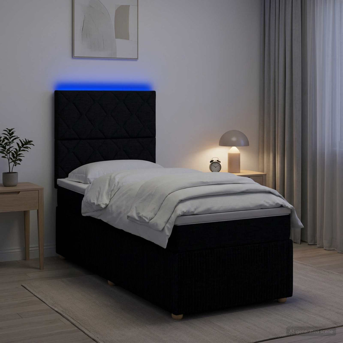 vidaXL Łóżko z box spring LED z materacem Czarny 90 x 200 cm tkanina