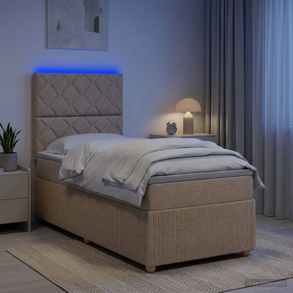 vidaXL Łóżko z box spring LED z materacem kremowy 100 x 200 cm tkanina
