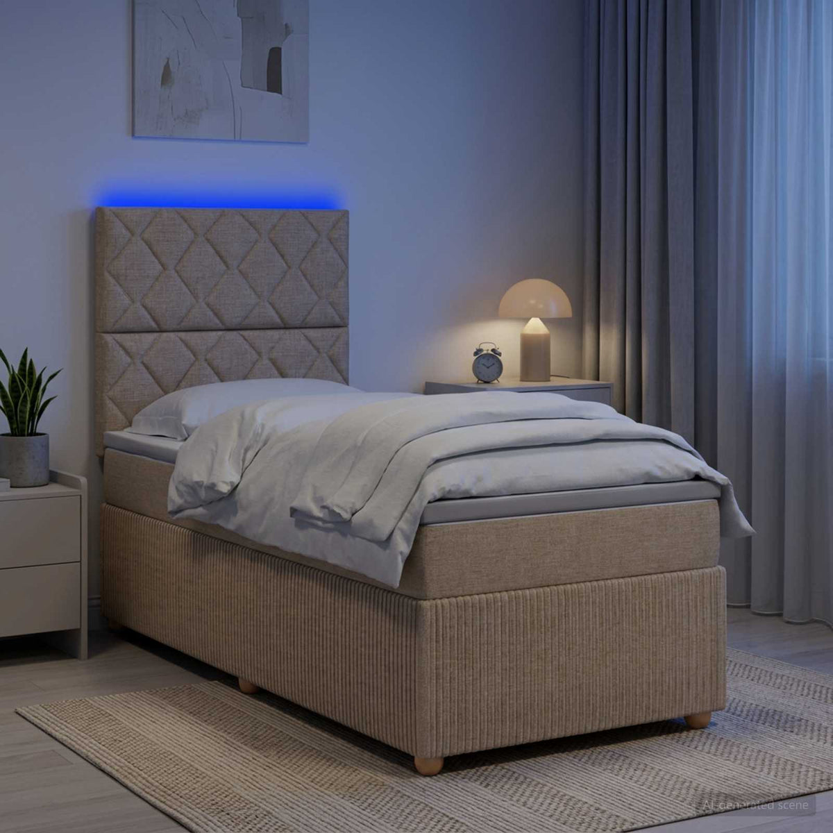 vidaXL Łóżko z box spring LED z materacem kremowy 100 x 200 cm tkanina