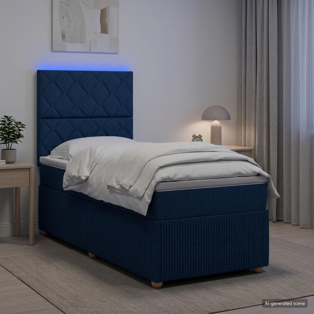 vidaXL Łóżko z box spring LED z materacem niebieski 90 x 190 cm