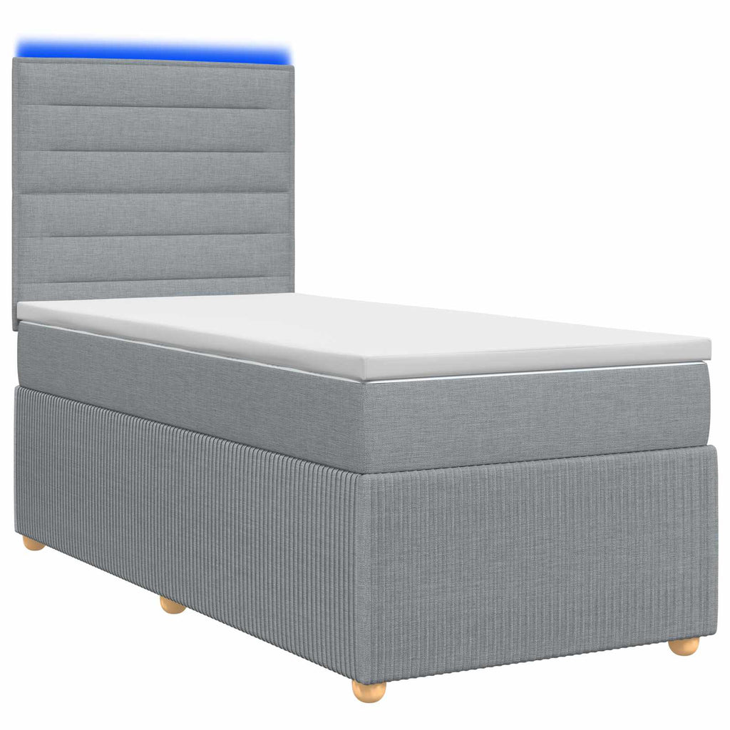 vidaXL Łóżko z box spring LED z materacem jasnoszary 90 x 190 cm