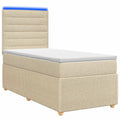 vidaXL Łóżko z box spring LED z materacem kremowy 90 x 190 cm tkanina