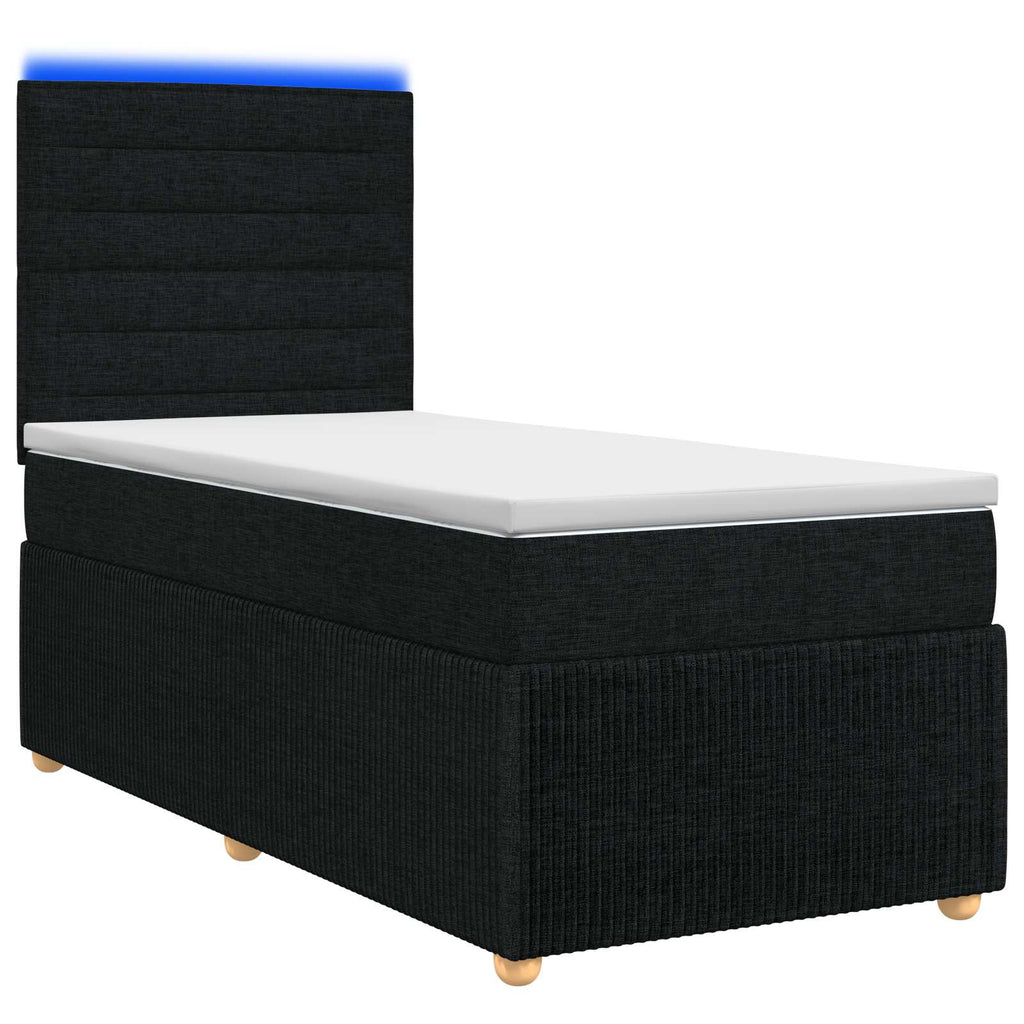 vidaXL Łóżko z box spring LED z materacem Czarny 100 x 200 cm tkanina