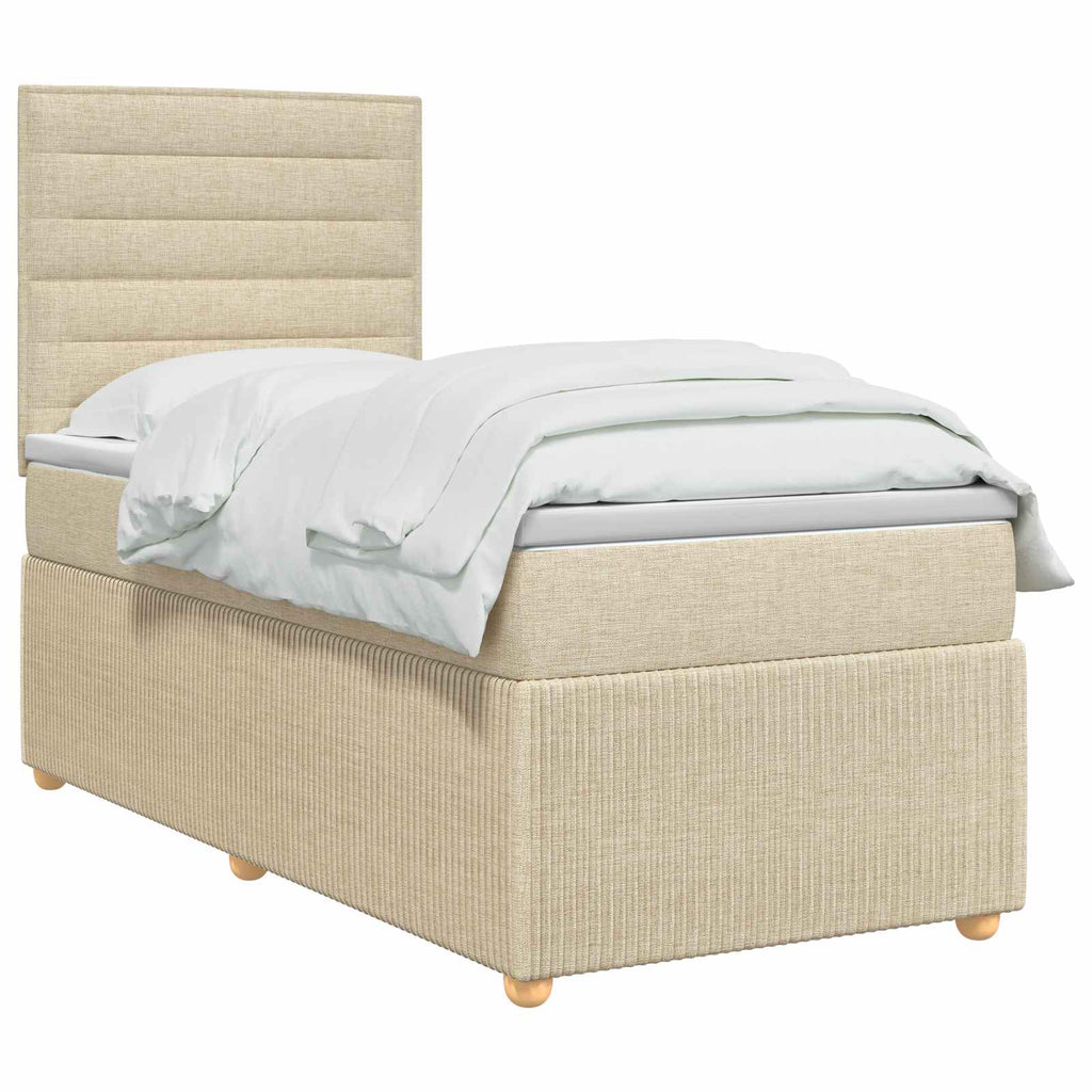 vidaXL Łóżko z box spring LED z materacem kremowy 100 x 200 cm tkanina