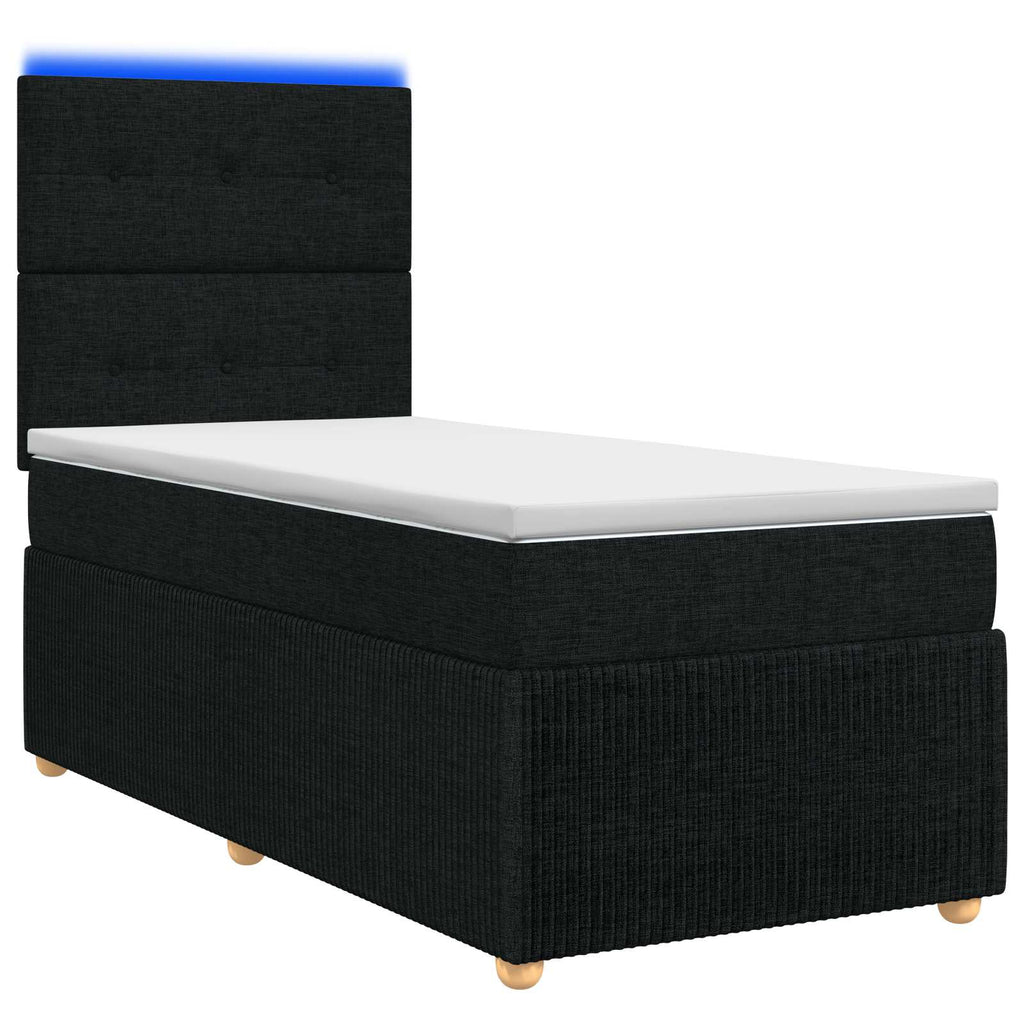 vidaXL Łóżko z box spring LED z materacem Czarny 100 x 200 cm tkanina