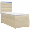 vidaXL Łóżko z box spring LED z materacem kremowy 100 x 200 cm tkanina