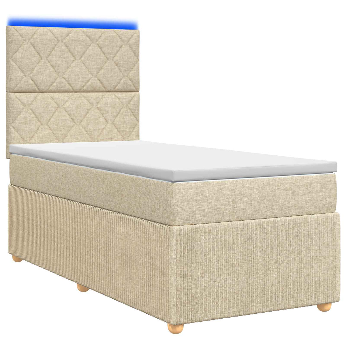 vidaXL Łóżko z box spring LED z materacem kremowy 100 x 200 cm tkanina
