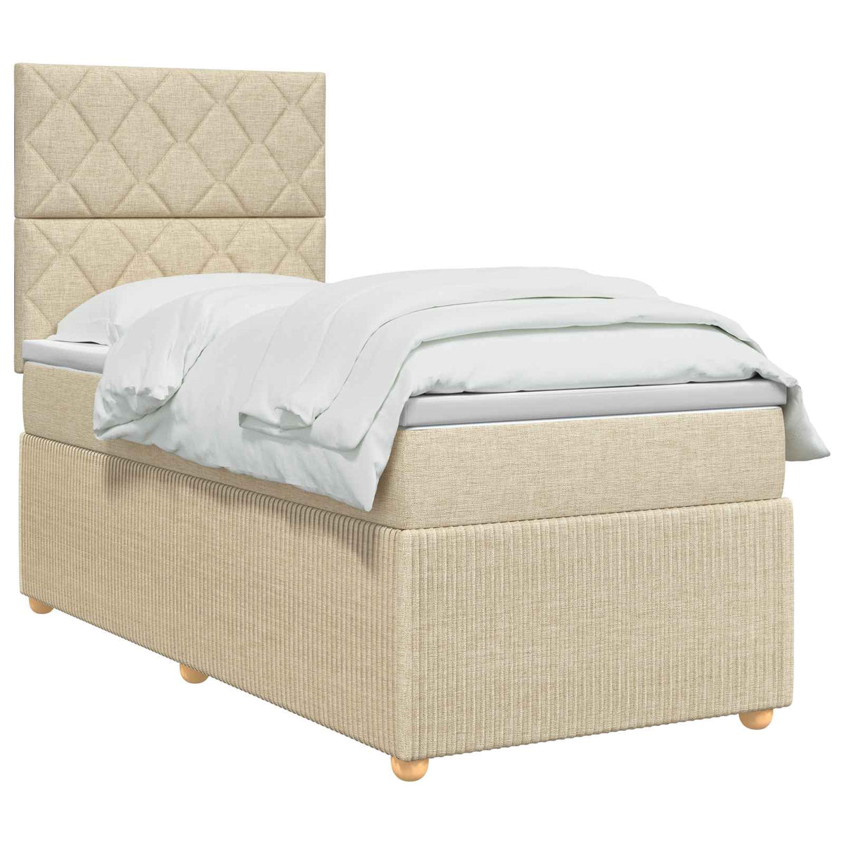 vidaXL Łóżko z box spring LED z materacem kremowy 100 x 200 cm tkanina