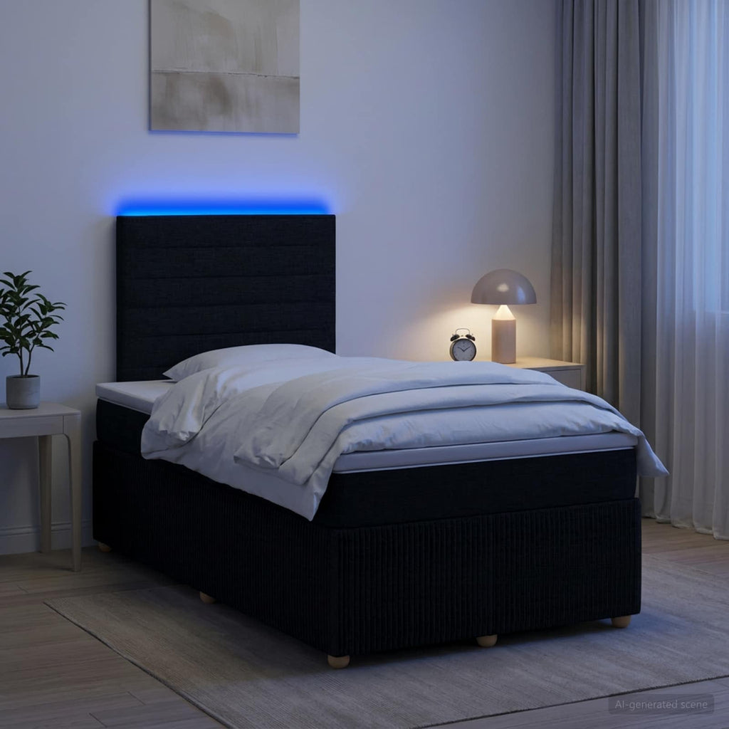 vidaXL Łóżko z box spring LED z materacem Czarny 120 x 200 cm tkanina