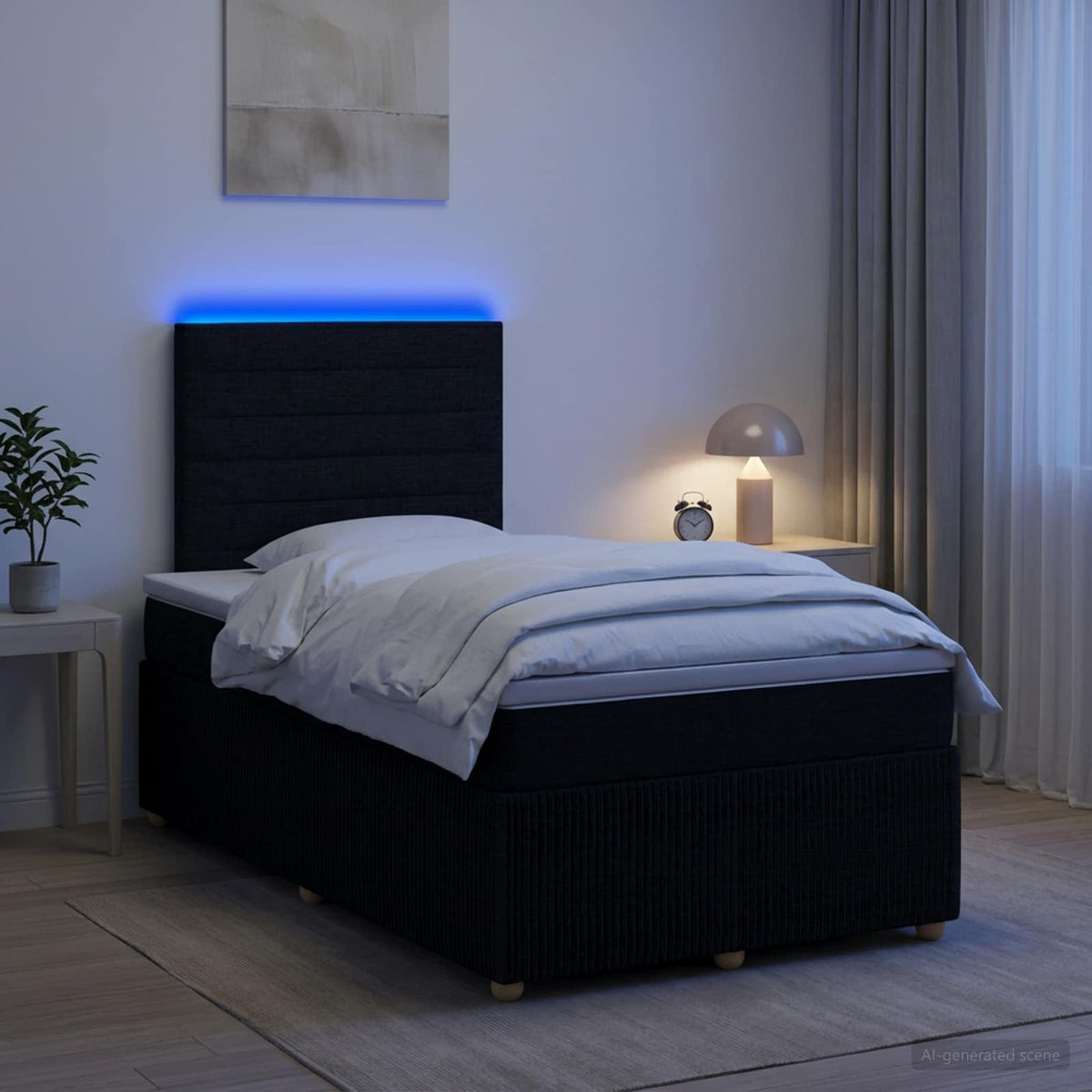 vidaXL Łóżko z box spring LED z materacem Czarny 120 x 190 cm tkanina