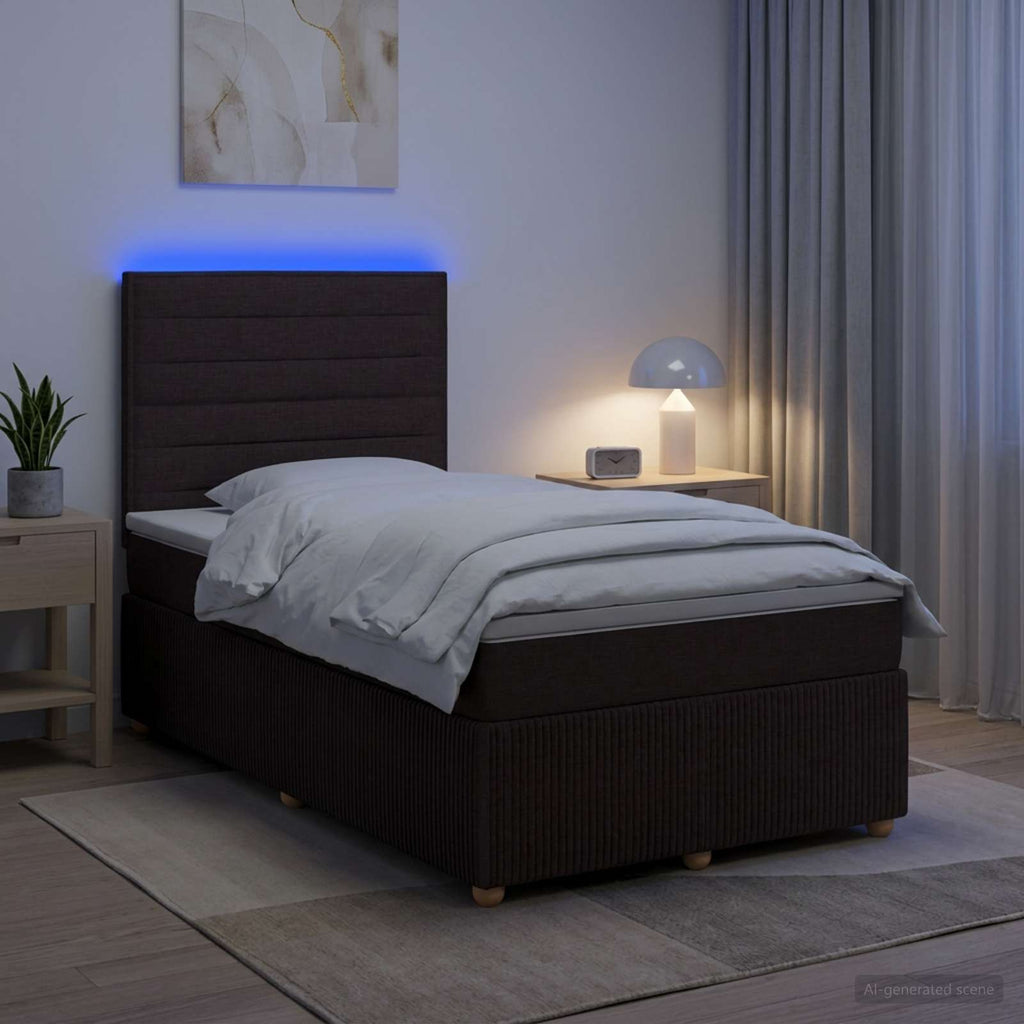 vidaXL Łóżko z box spring LED z materacem Ciemny brąz 120 x 190 cm