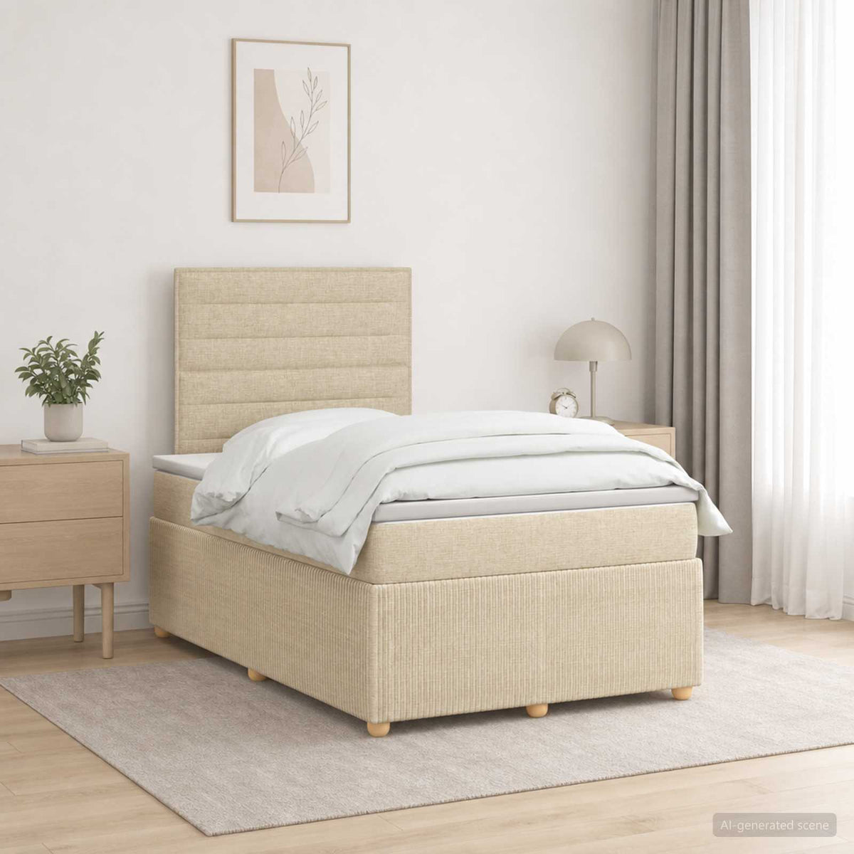 vidaXL Łóżko z box spring LED z materacem kremowy 120 x 200 cm tkanina
