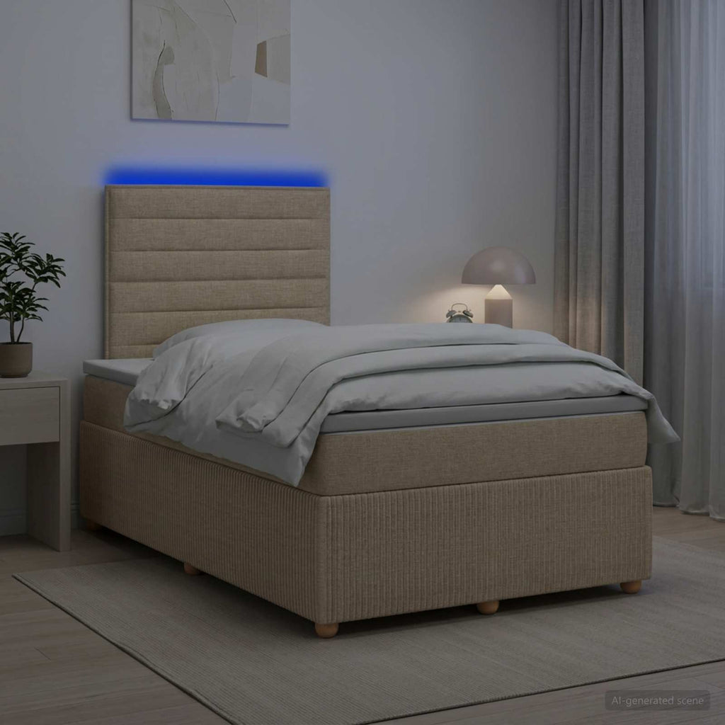 vidaXL Łóżko z box spring LED z materacem kremowy 120 x 200 cm tkanina