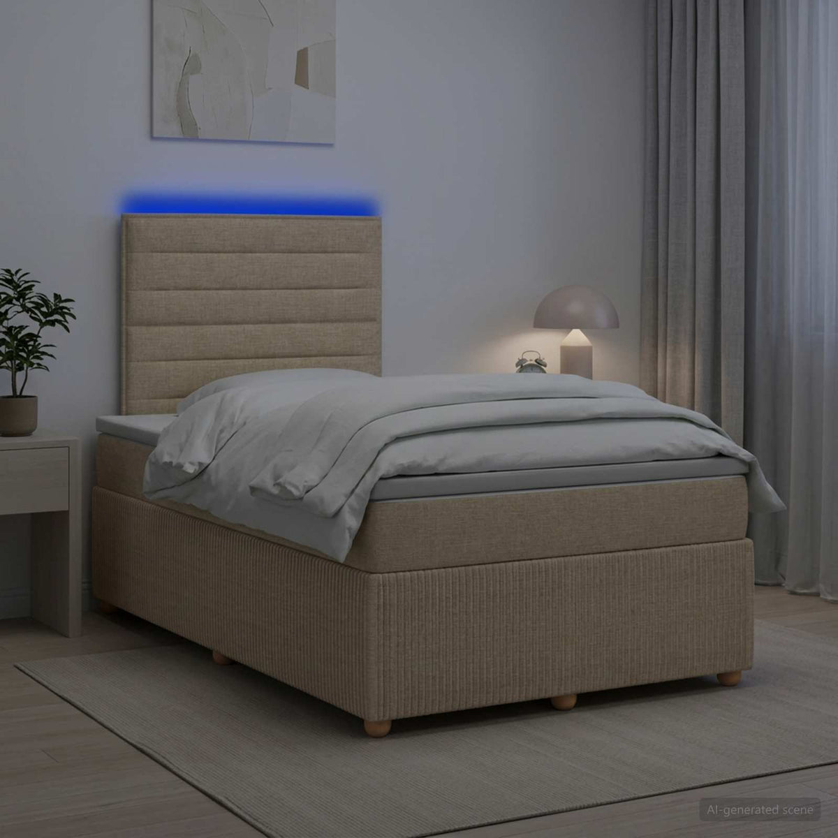 vidaXL Łóżko z box spring LED z materacem kremowy 120 x 200 cm tkanina