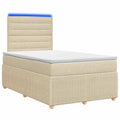 vidaXL Łóżko z box spring LED z materacem kremowy 120 x 190 cm tkanina