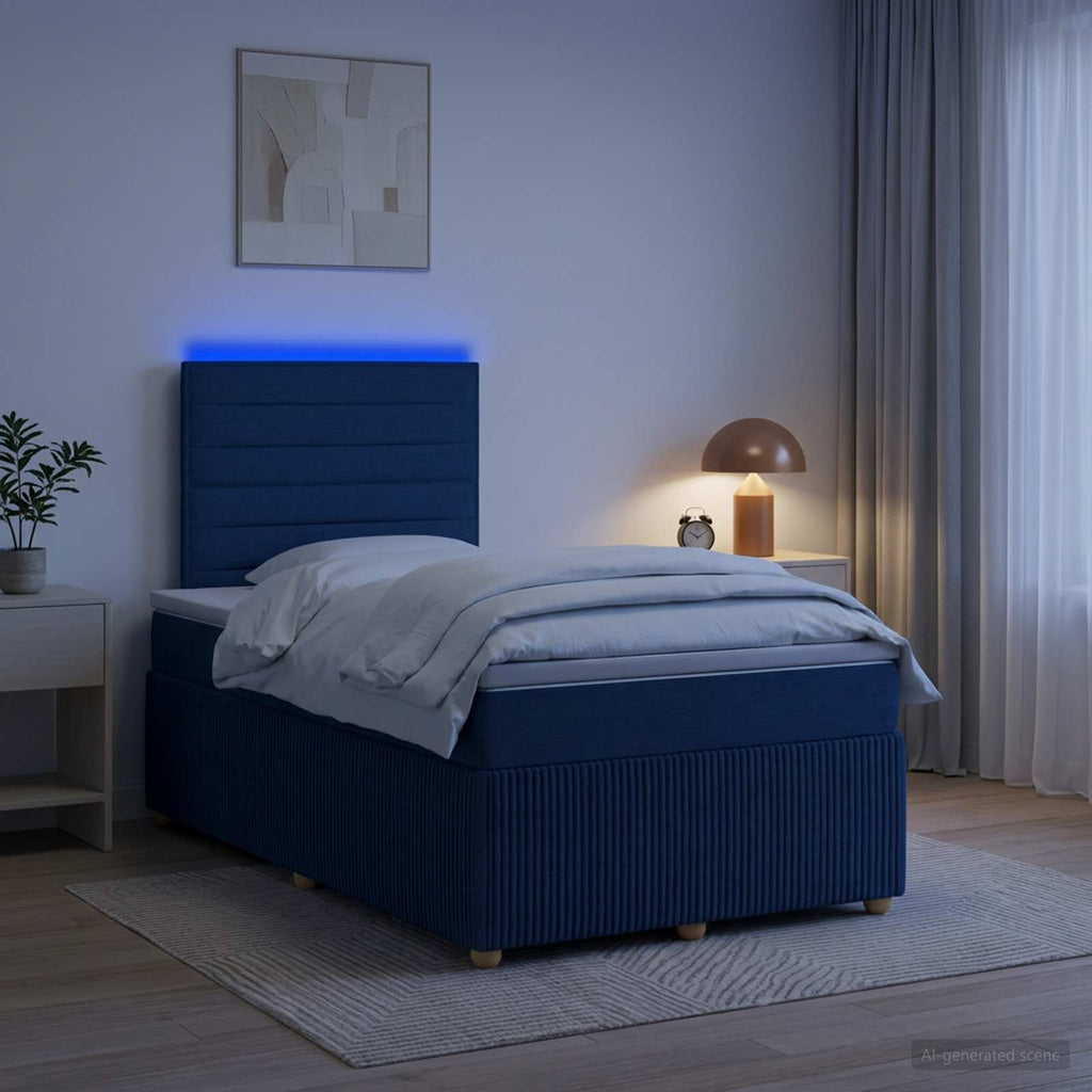vidaXL Łóżko z box spring LED z materacem niebieski 120 x 200 cm