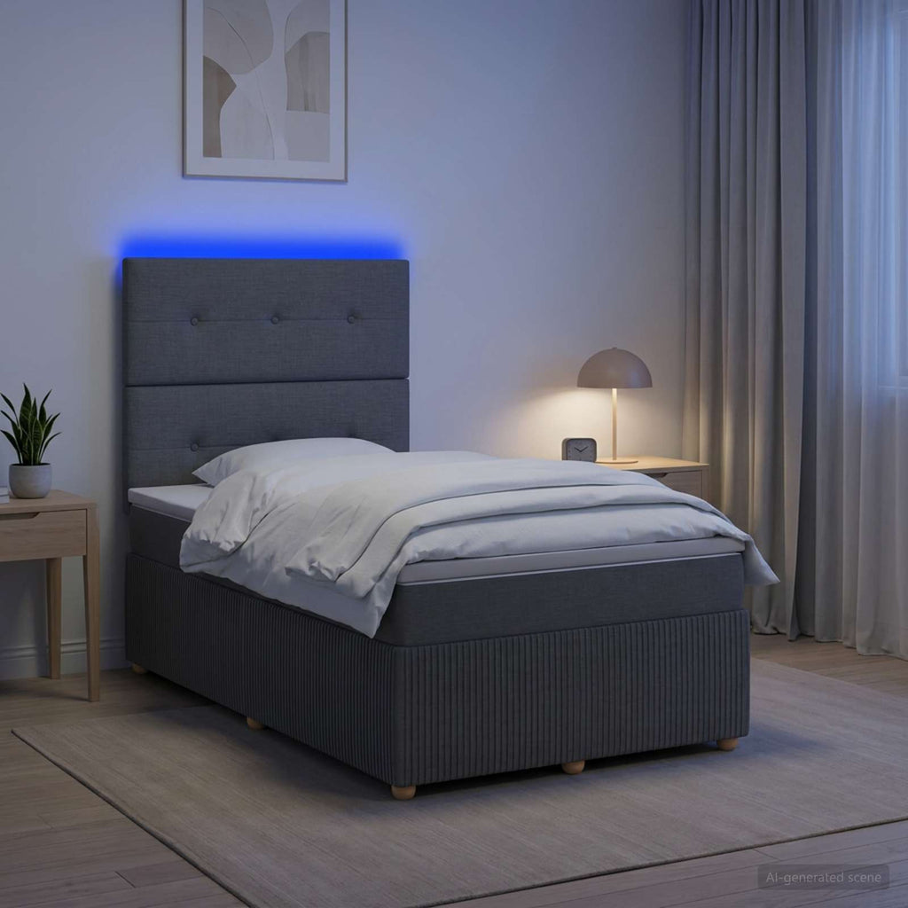 vidaXL Łóżko z box spring LED z materacem ciemnoszary 120 x 200 cm
