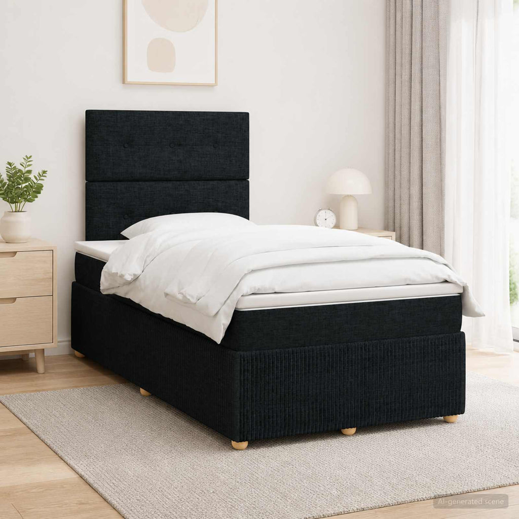 vidaXL Łóżko z box spring LED z materacem Czarny 120 x 200 cm tkanina