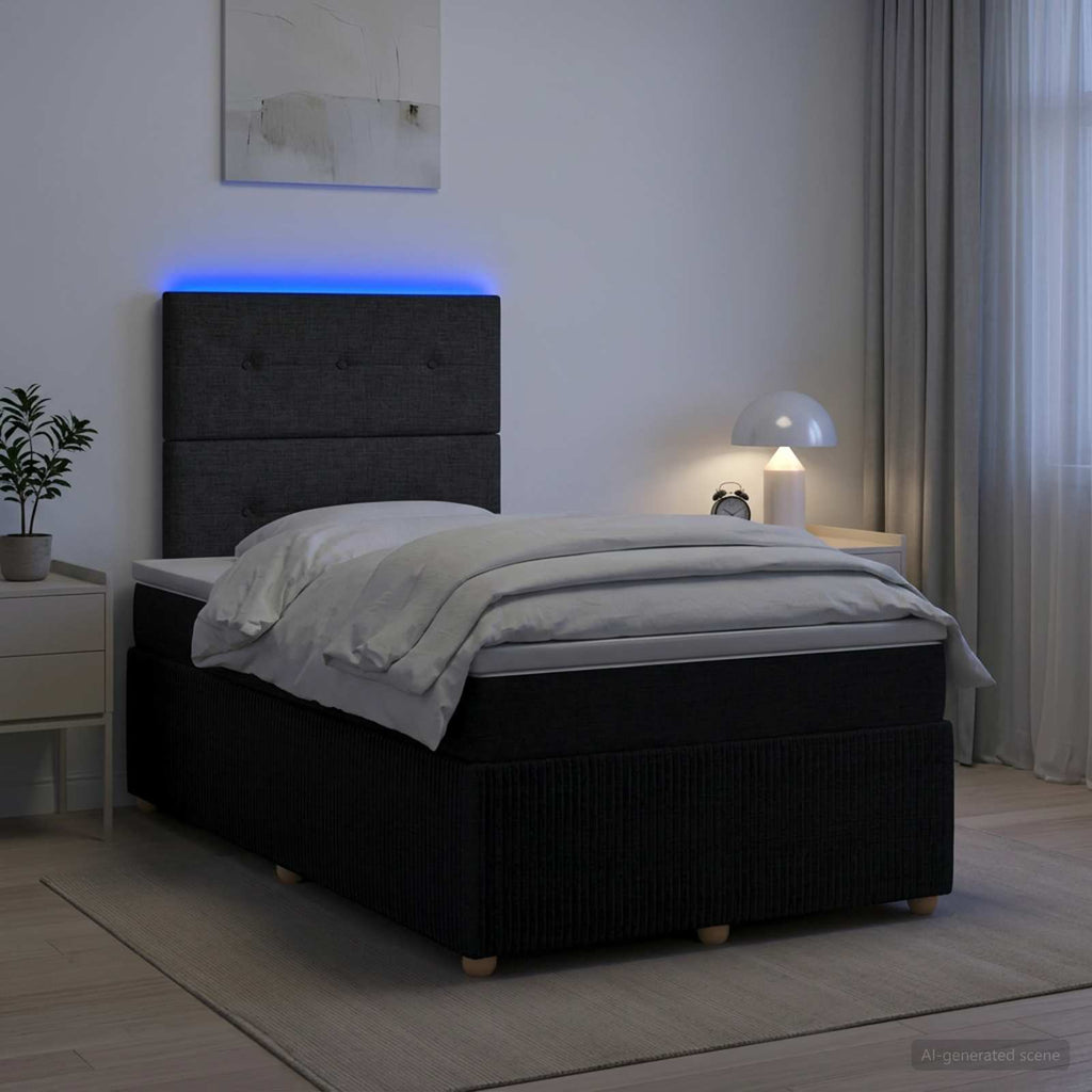 vidaXL Łóżko z box spring LED z materacem Czarny 120 x 190 cm tkanina
