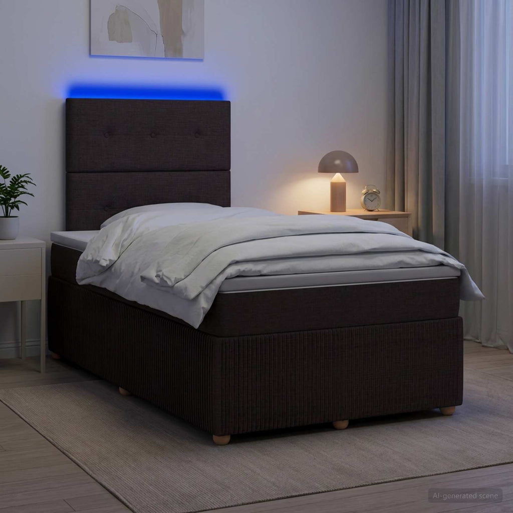 vidaXL Łóżko z box spring LED z materacem Ciemny brąz 120 x 200 cm