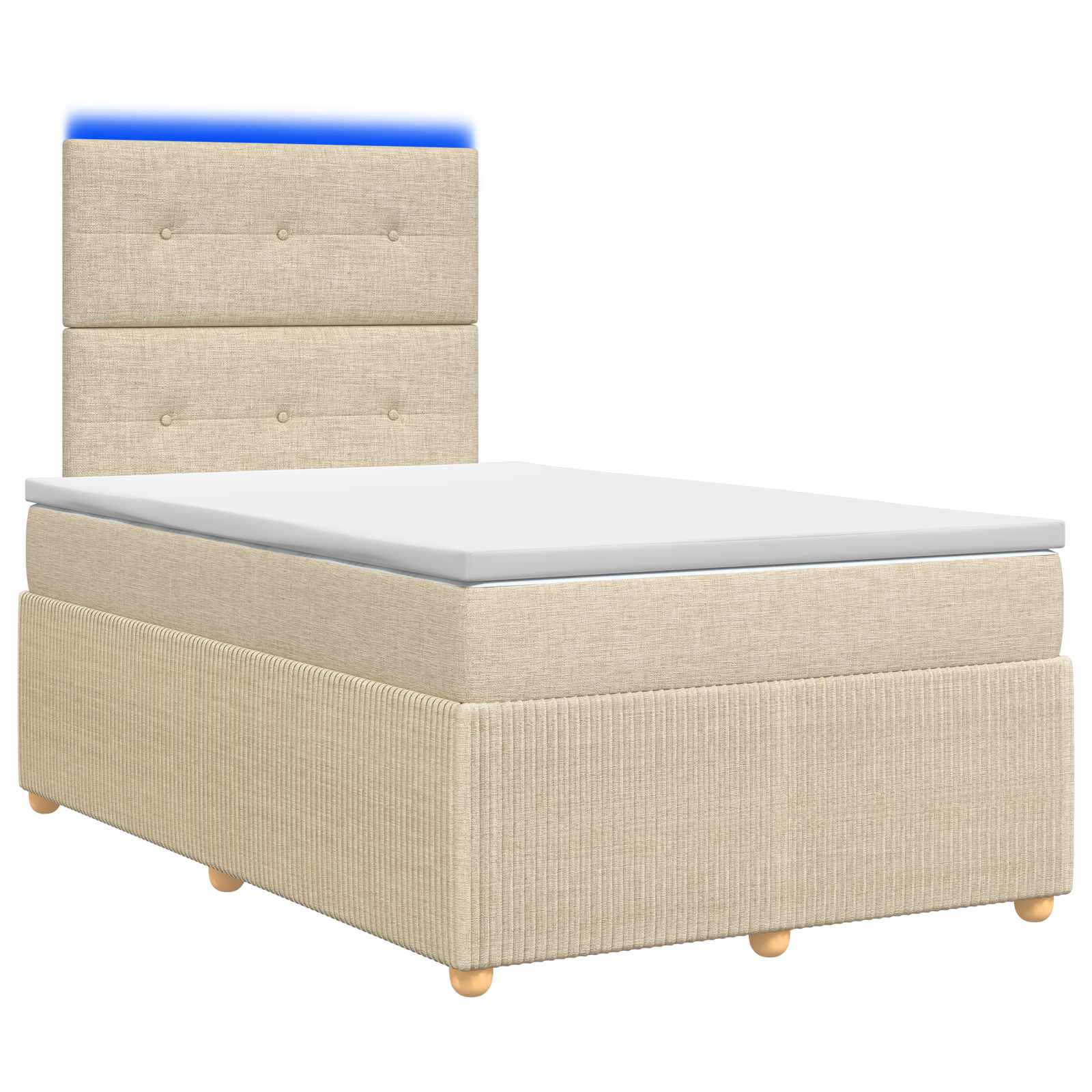 vidaXL Łóżko z box spring LED z materacem kremowy 120 x 190 cm tkanina