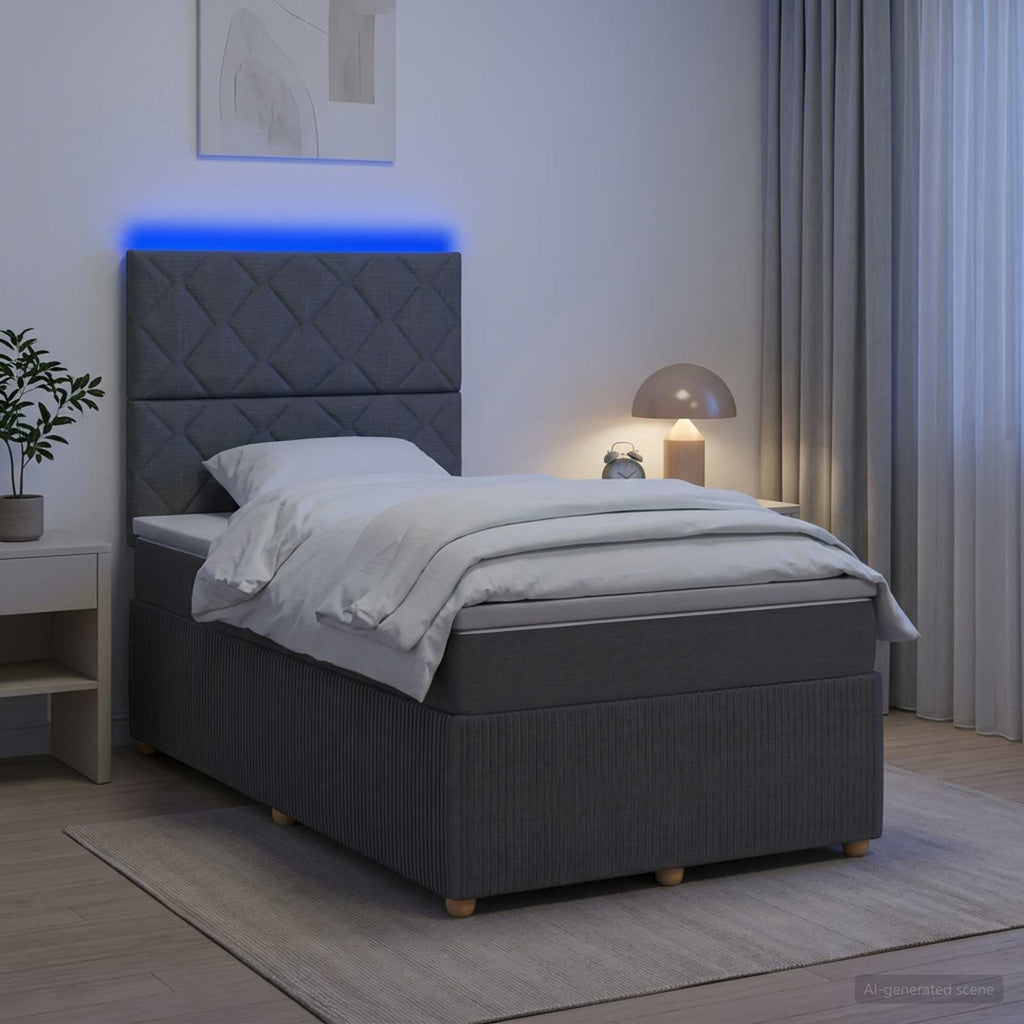 vidaXL Łóżko z box spring LED z materacem ciemnoszary 120 x 190 cm