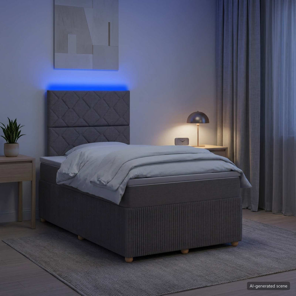 vidaXL Łóżko z box spring LED z materacem Ciemnoszary 120 x 200 cm