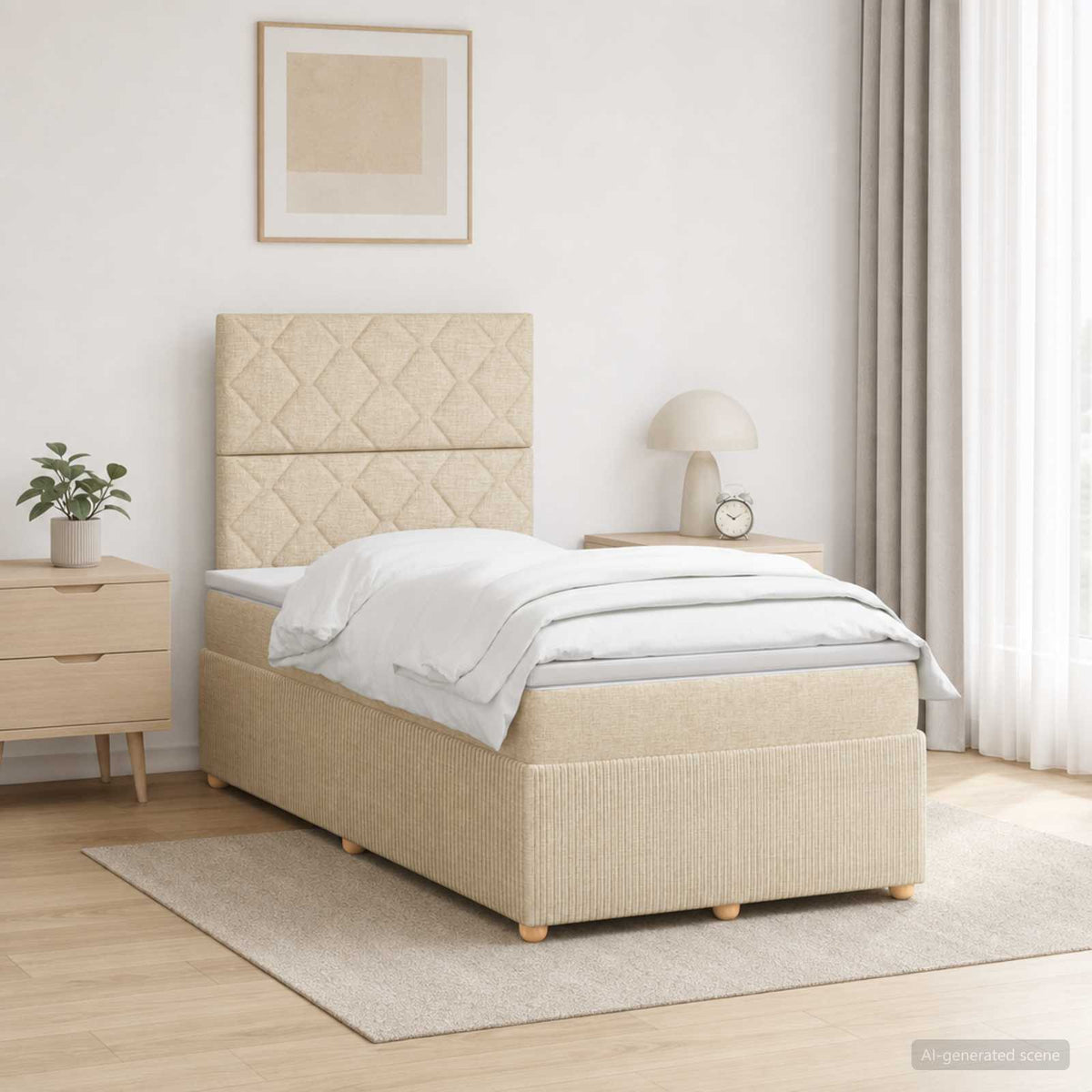 vidaXL Łóżko z box spring LED z materacem kremowy 120 x 200 cm tkanina