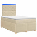 vidaXL Łóżko z box spring LED z materacem kremowy 120 x 190 cm tkanina