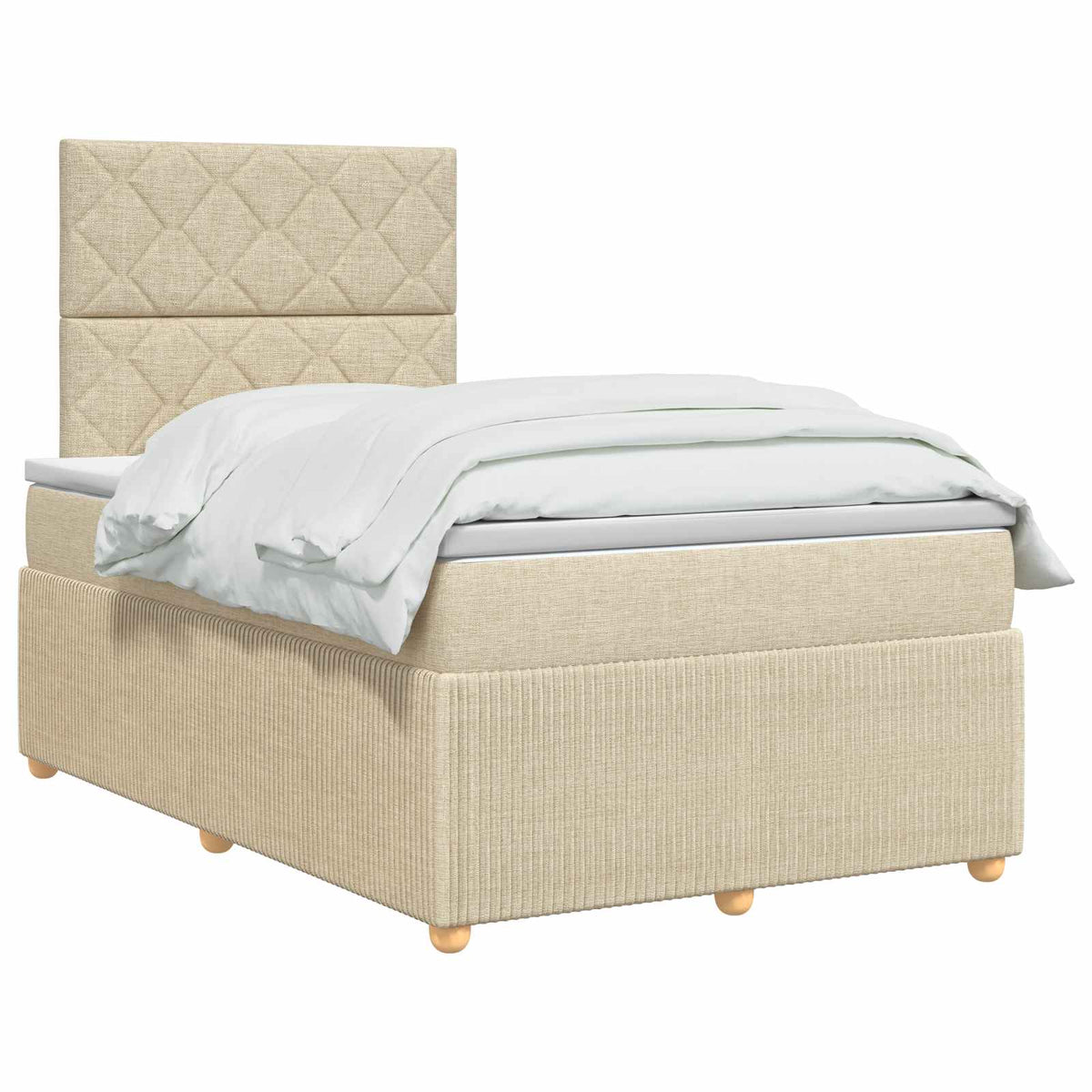 vidaXL Łóżko z box spring LED z materacem kremowy 120 x 190 cm tkanina