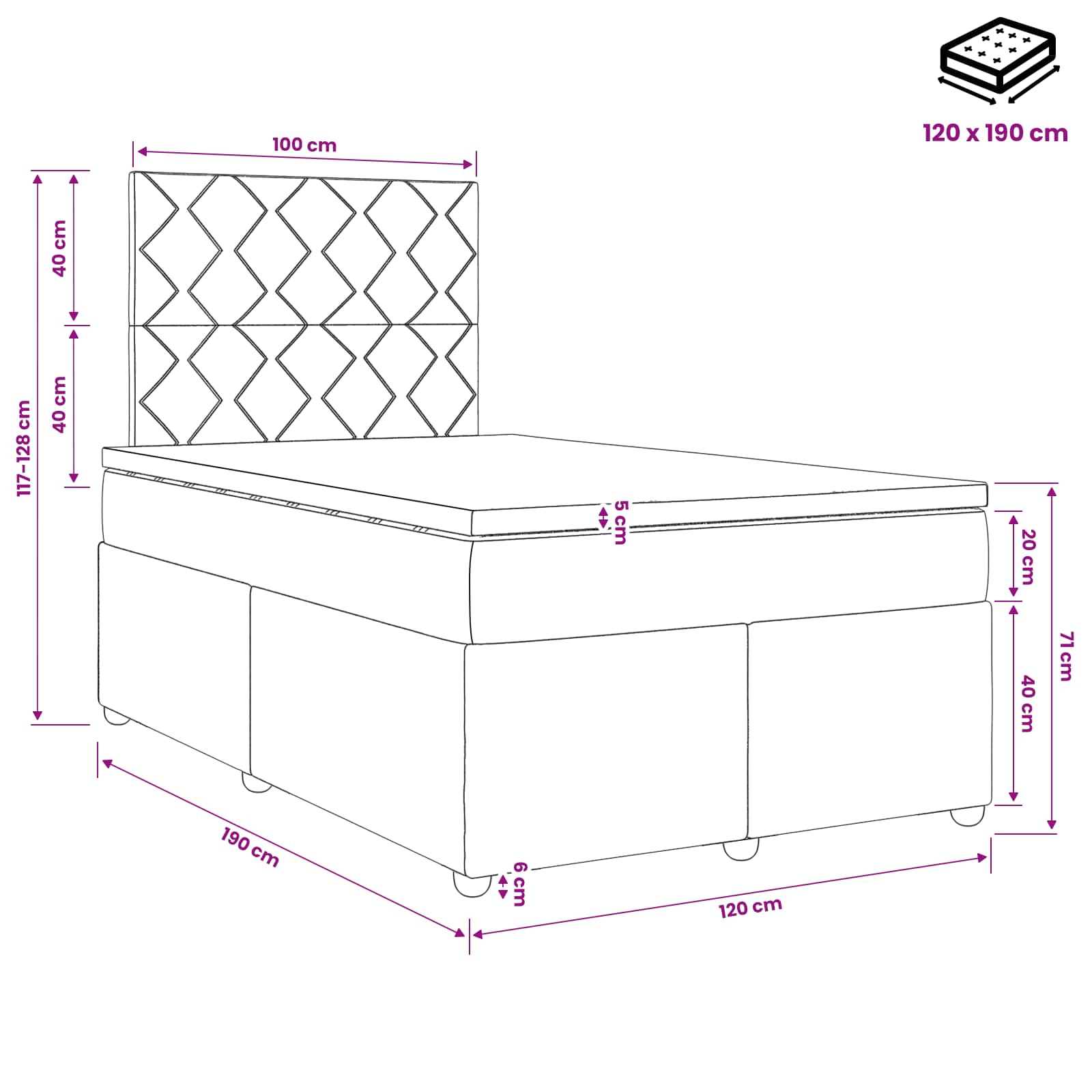 vidaXL Łóżko z box spring LED z materacem niebieski 120 x 190 cm