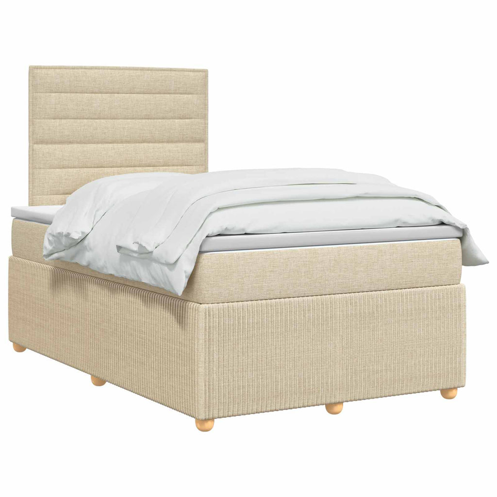 vidaXL Łóżko z box spring LED z materacem kremowy 120 x 200 cm tkanina