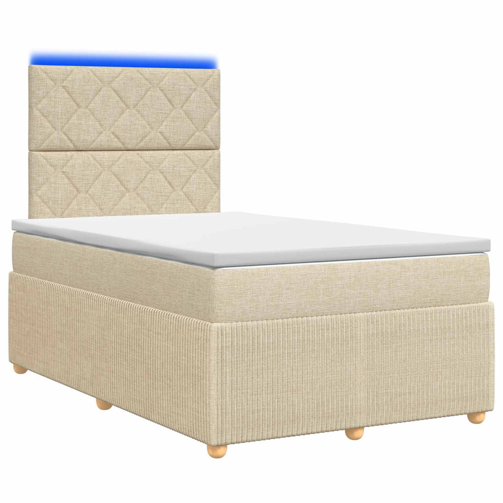 vidaXL Łóżko z box spring LED z materacem kremowy 120 x 200 cm tkanina