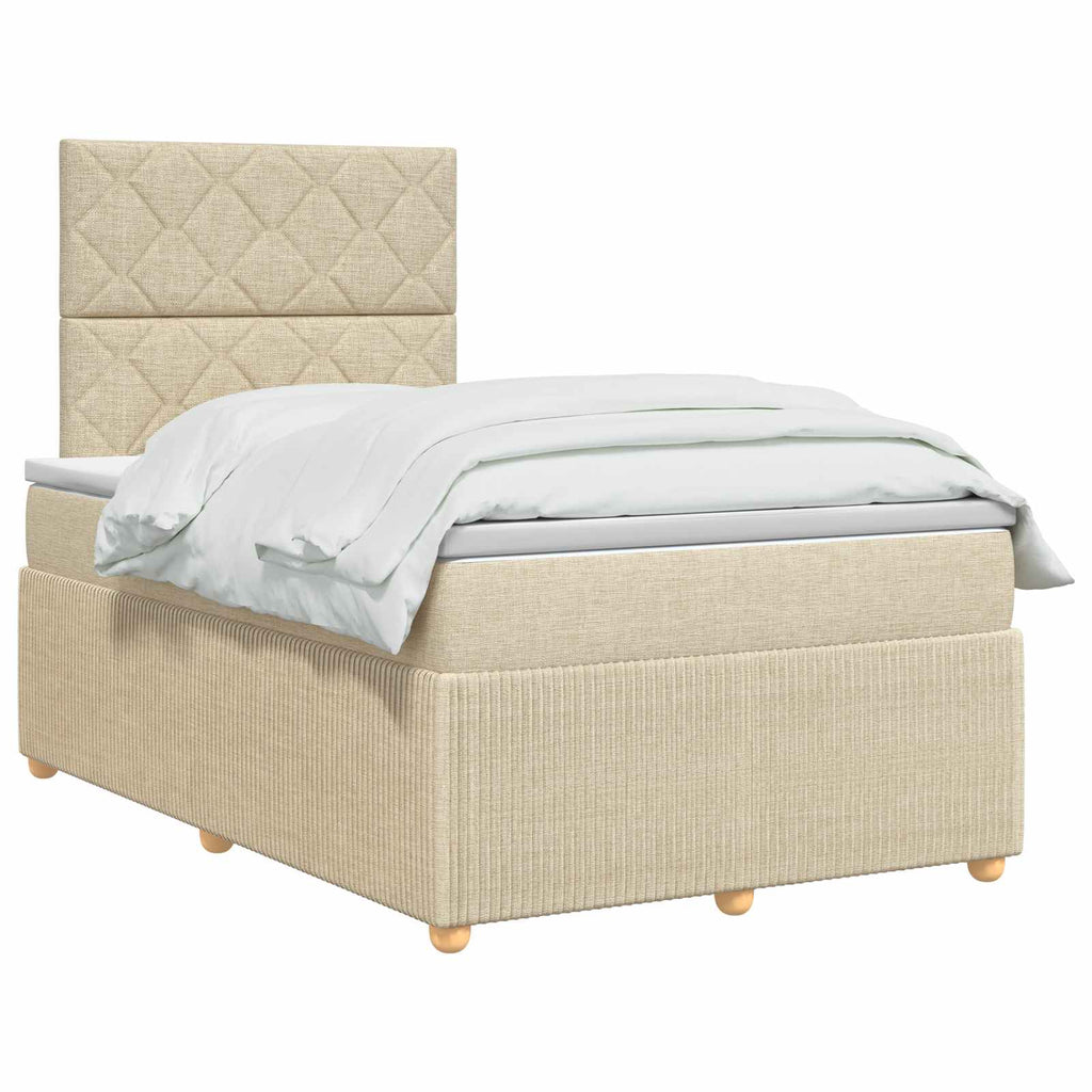 vidaXL Łóżko z box spring LED z materacem kremowy 120 x 200 cm tkanina