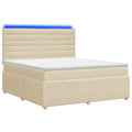 vidaXL Łóżko z box spring LED z materacem kremowy 140 x 190 cm tkanina