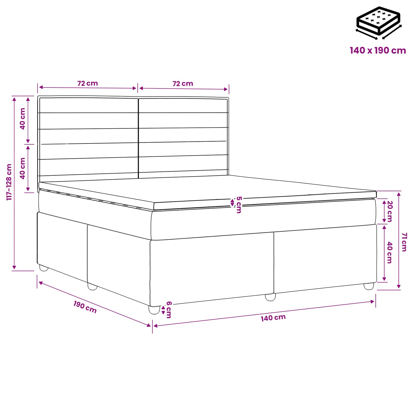 vidaXL Łóżko z box spring LED z materacem niebieski 140 x 190 cm