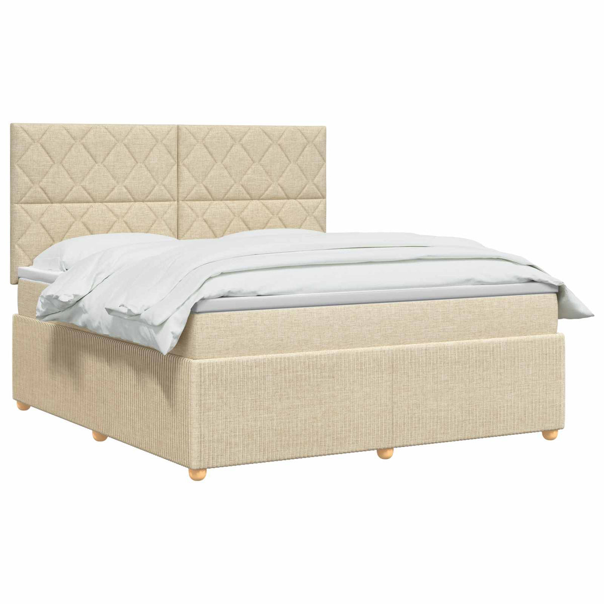 vidaXL Łóżko z box spring LED z materacem kremowy 140 x 200 cm tkanina