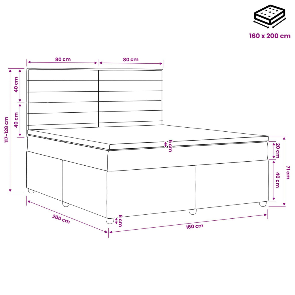 vidaXL Łóżko z box spring LED z materacem jasnoszary 160 x 200 cm