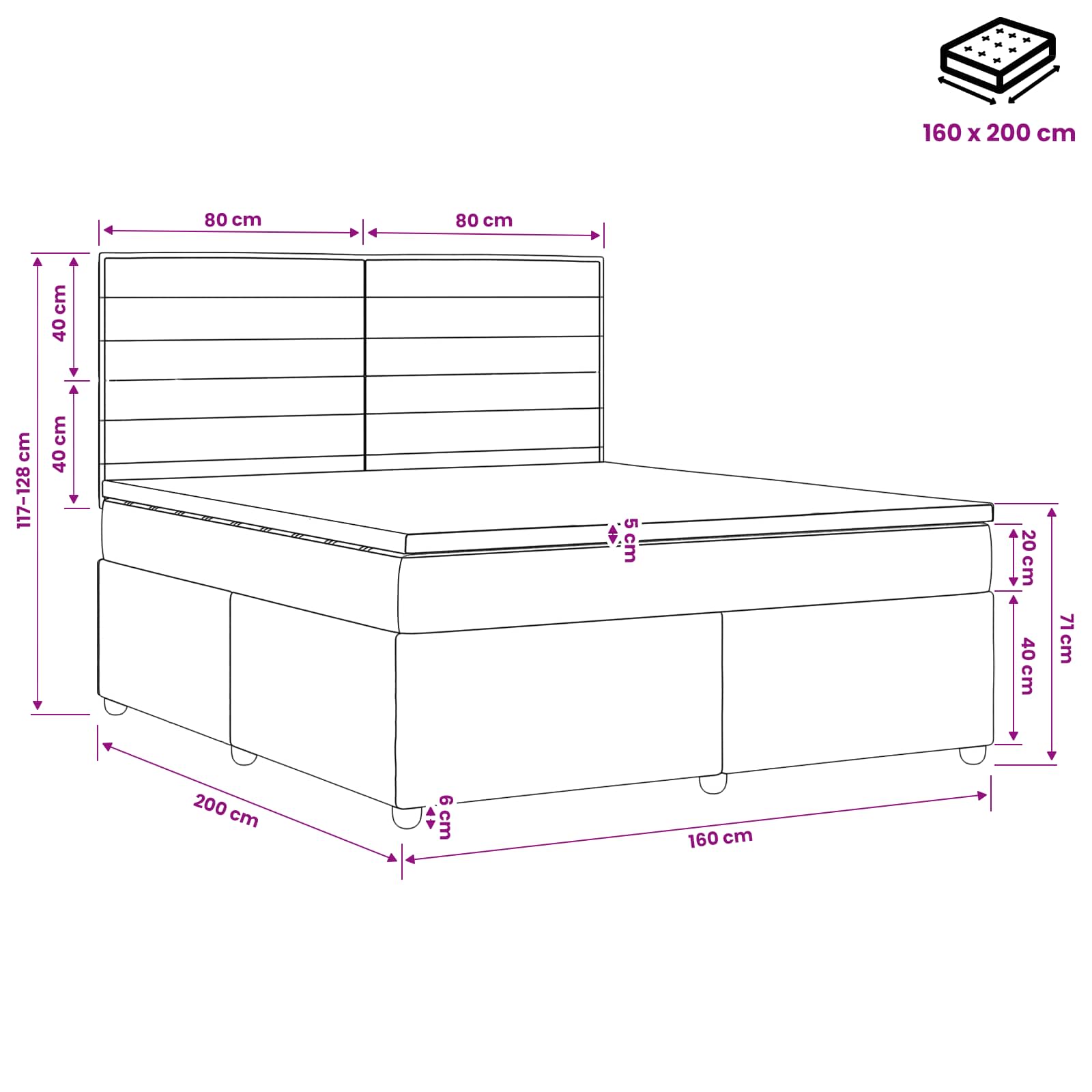 vidaXL Łóżko z box spring LED z materacem Czarny 160 x 200 cm tkanina