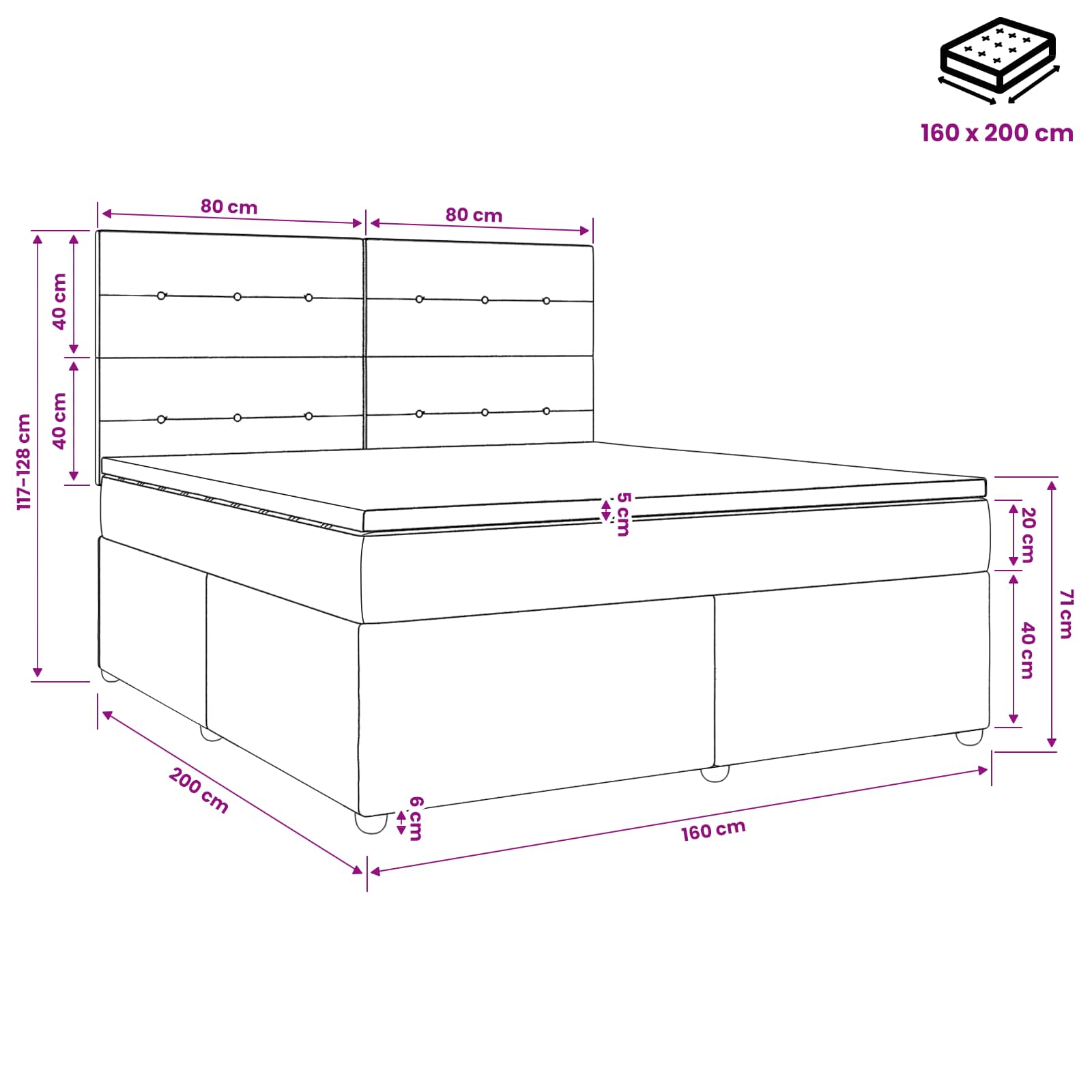 vidaXL Łóżko z box spring LED z materacem jasnoszary 160 x 200 cm