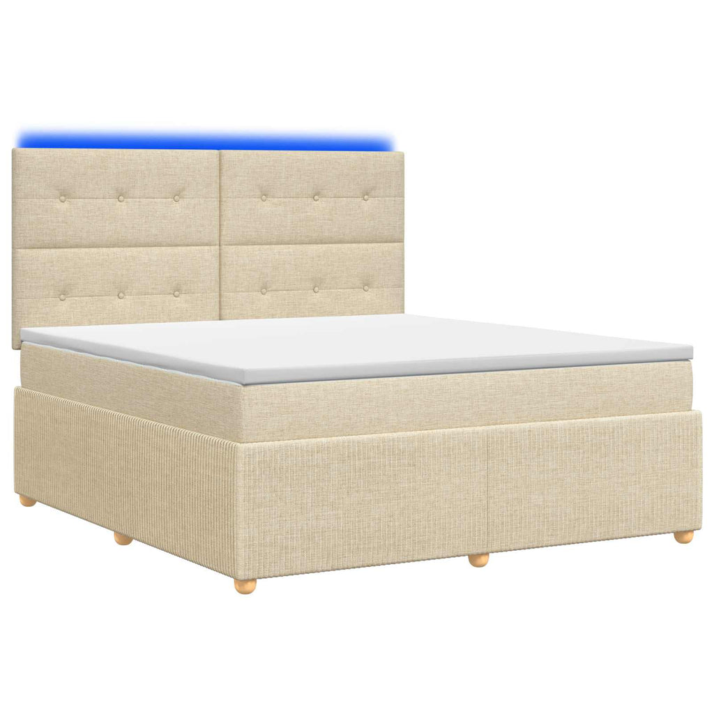 vidaXL Łóżko z box spring LED z materacem kremowy 160 x 200 cm tkanina