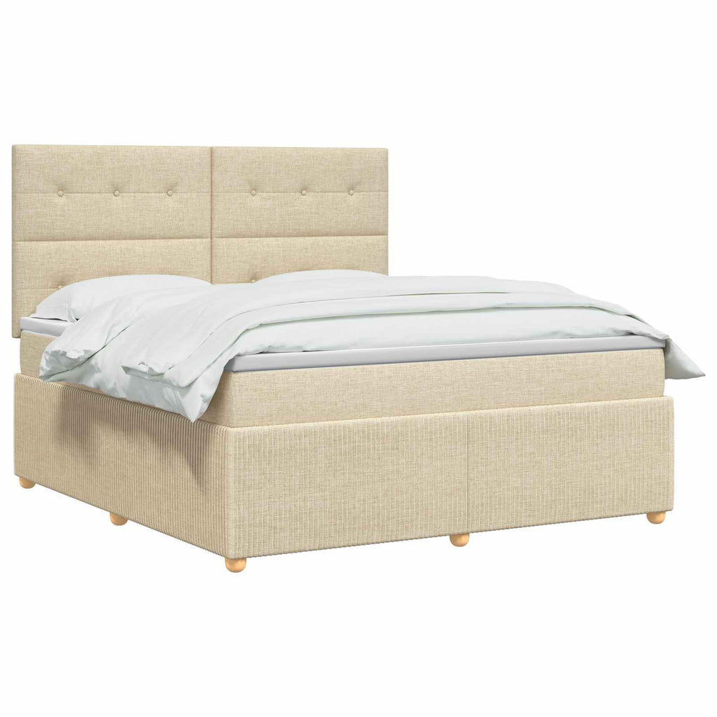 vidaXL Łóżko z box spring LED z materacem kremowy 160 x 200 cm tkanina