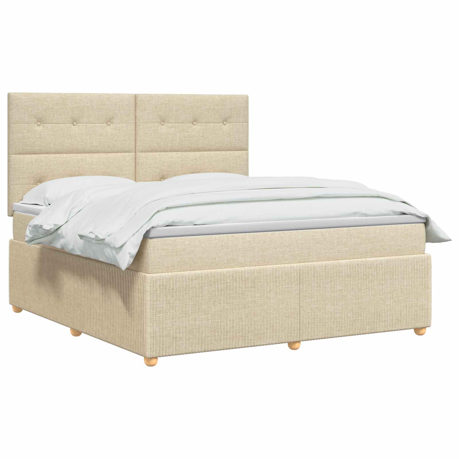 vidaXL Łóżko z box spring LED z materacem kremowy 160 x 200 cm tkanina