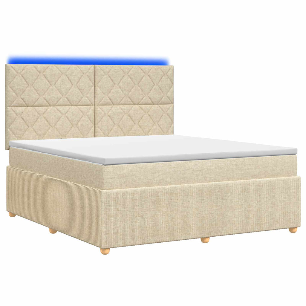 vidaXL Łóżko z box spring LED z materacem kremowy 160 x 200 cm tkanina