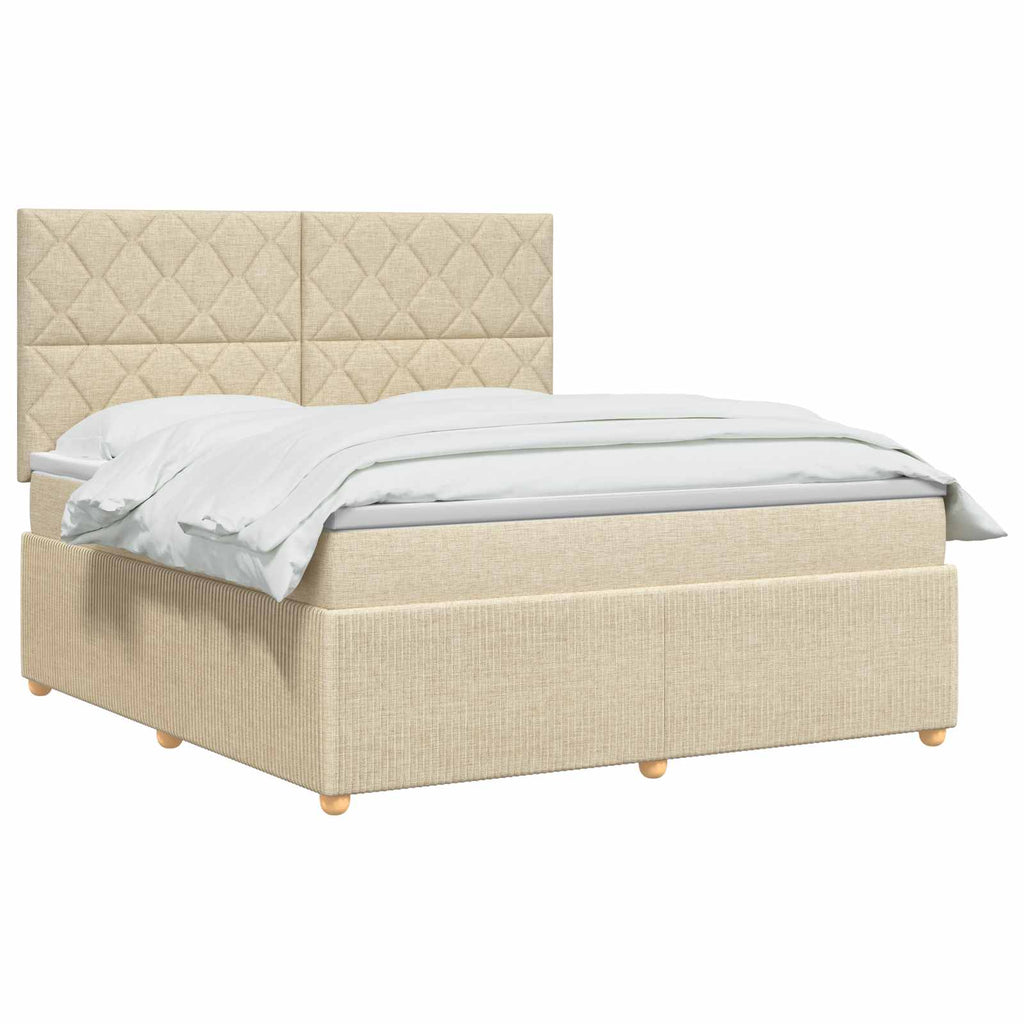 vidaXL Łóżko z box spring LED z materacem kremowy 160 x 200 cm tkanina
