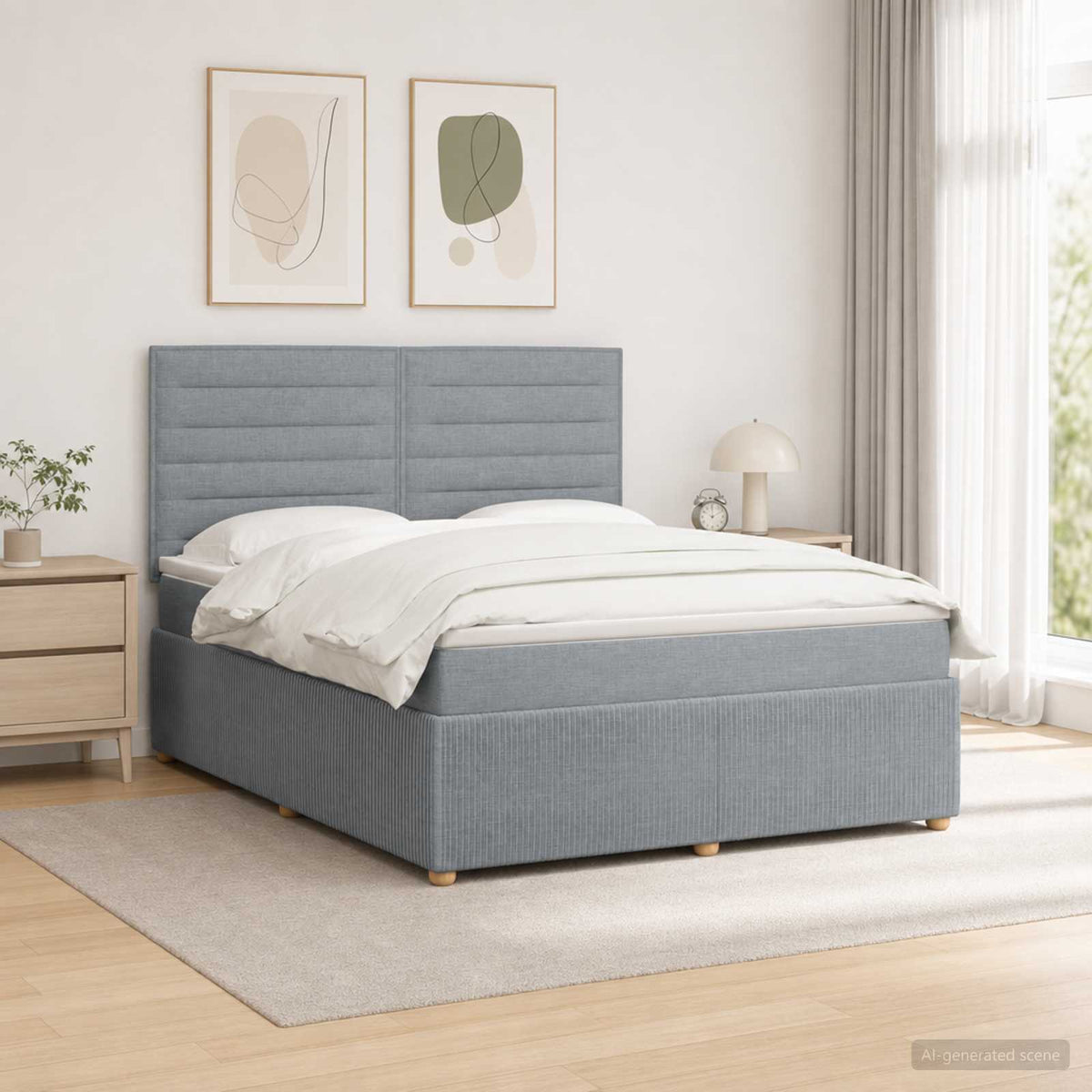 vidaXL Łóżko z box spring LED z materacem jasnoszary 180 x 200 cm