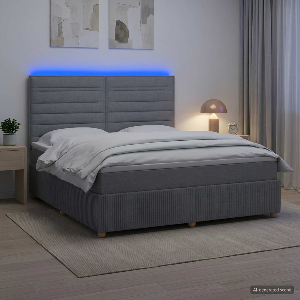 vidaXL Łóżko z box spring LED z materacem jasnoszary 180 x 200 cm